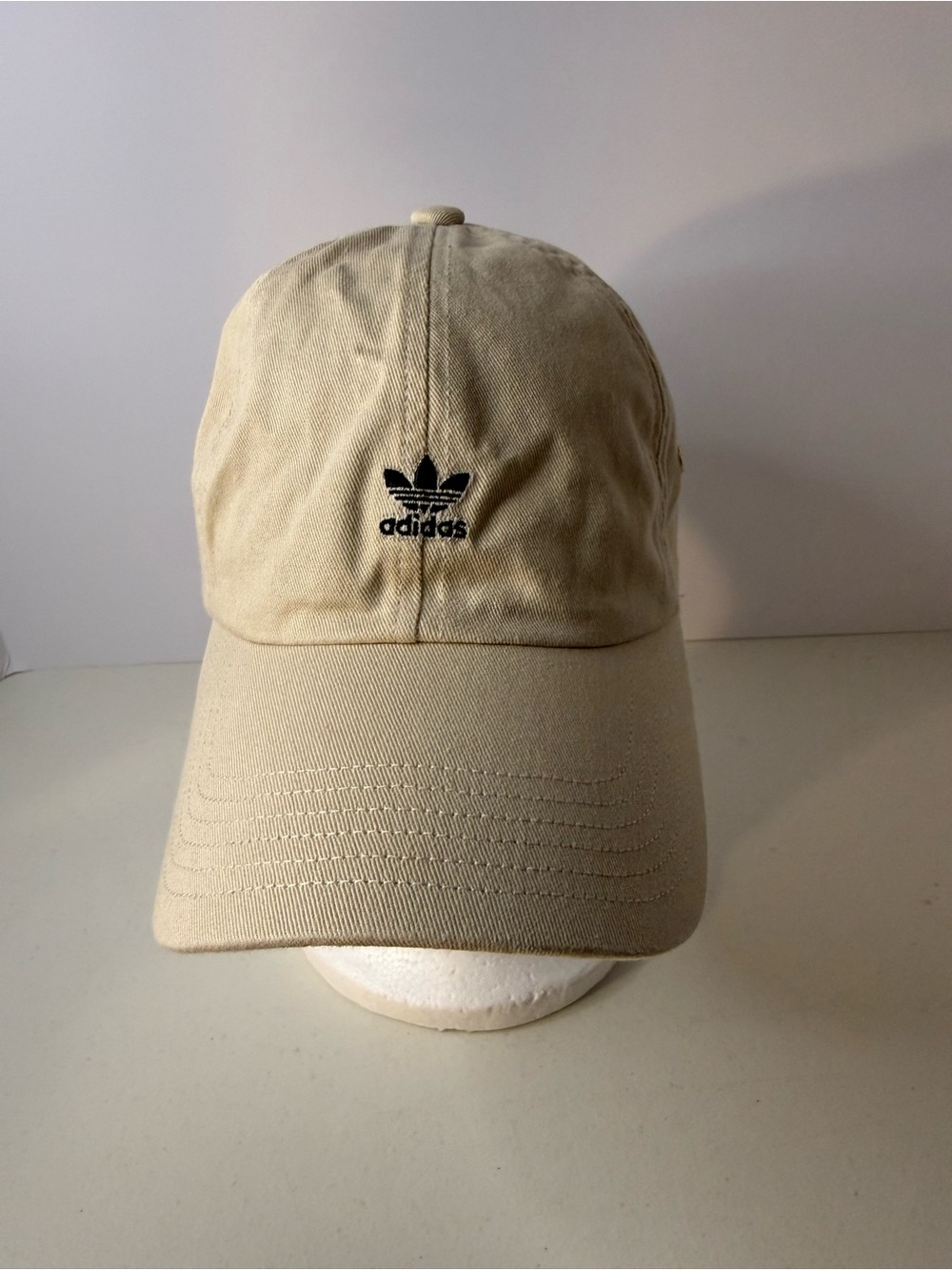 Adidas Originals Trefoil Dad Hat Khaki Beige Black Embroidered Strapback Cap
